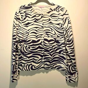 Lilly Pulitzer- Dark Blue & White Swirl Pattern Button Down Cardigan- Size M/L